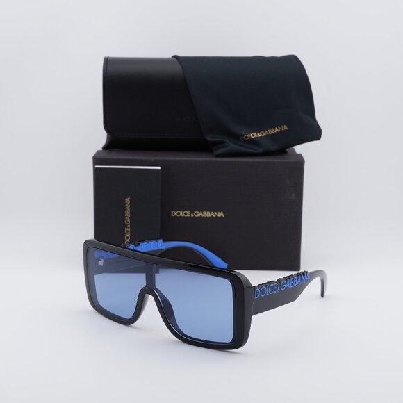 Dolce & Gabbana DG6204 501/80 Shield Sunglasses - Shiny Black/Blue main image 5